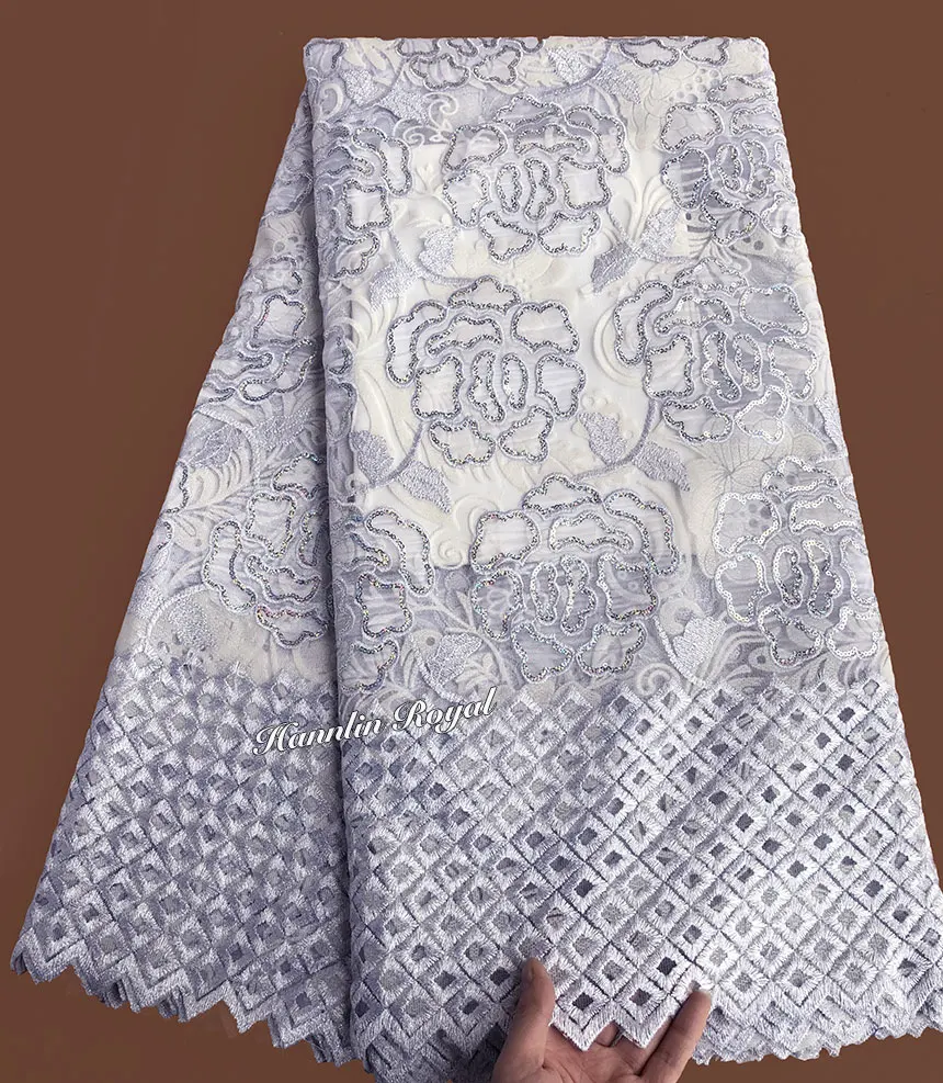 

High grade big french lace african tulle lace mesh net fabric super shine unique 5 yards / pc