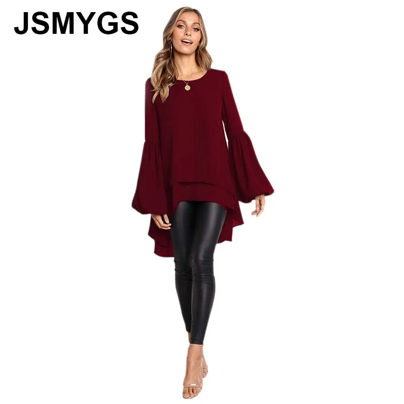 JSMYGS с пышными рукавами нерегулярные Hem рубашка для женщин уличная твердые