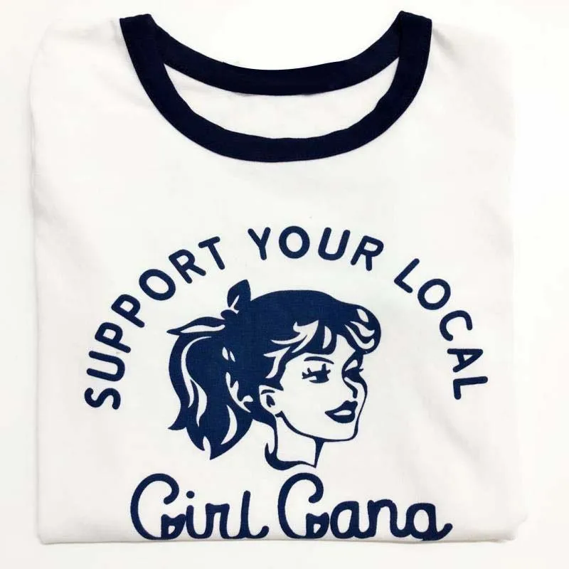 Support your local Girl gang fashion print Harajuku female shirt New Summer Retro Ulzzang Casual Kawaii tops cotton women | Женская