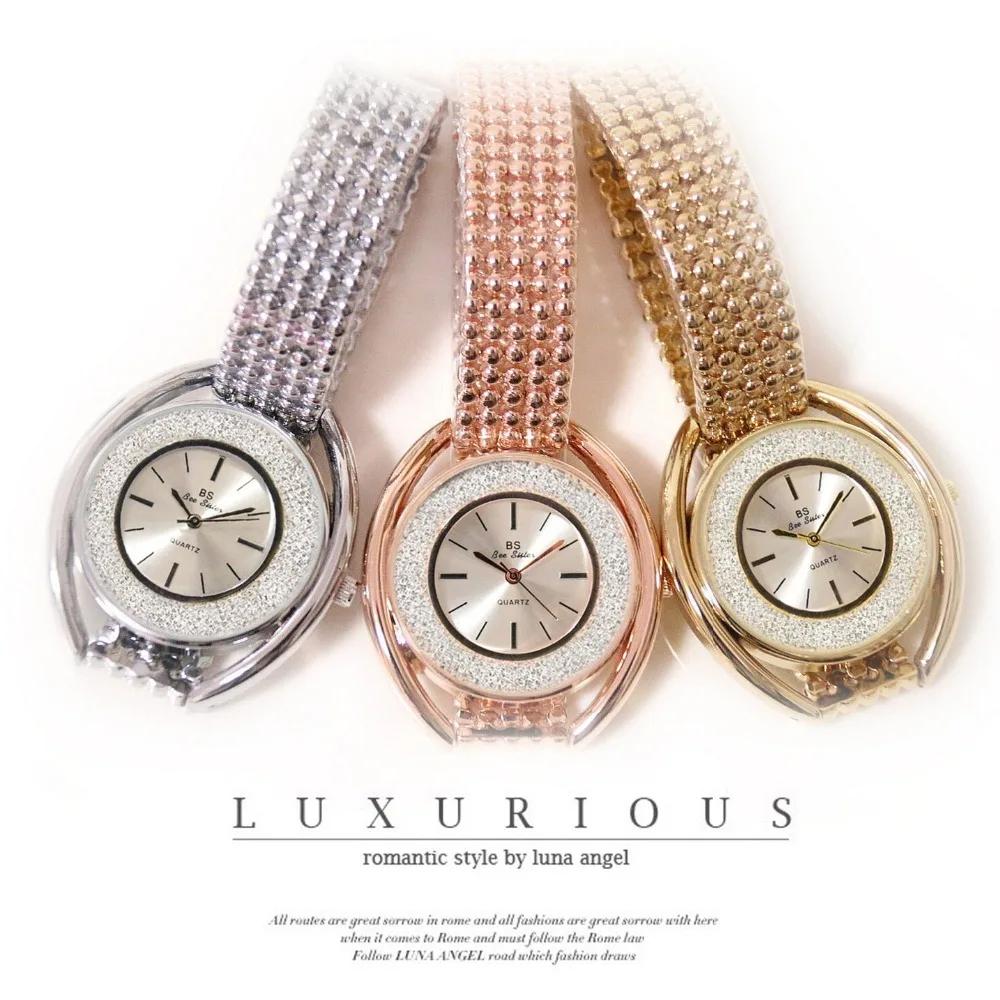 Женские кварцевые часы со стразами повседневные золотистые наручные 2017|watch at|watch