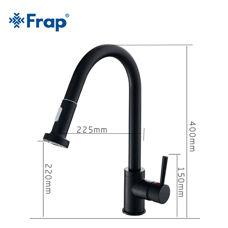 Черные кухонный кран из матового никеля с одной ручкой Frap Y40072 выдвижные краны