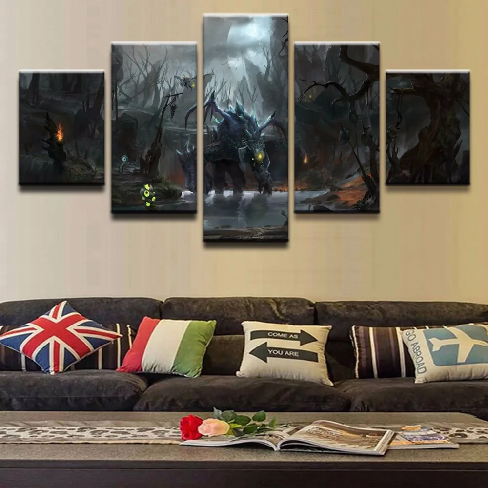 Модульная рамка Печать холст настенная живопись популярная 5 панель DOTA 2 Roshan