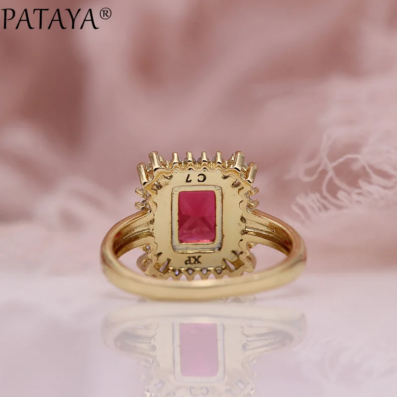 PATAYA, новинка, розовое, красное, квадратное, женское кольцо, хорошее, для свадьбы, вечеринки, благородное, модное, ювелирное изделие, 585, розовое золото, белое, круглое, натуральный циркон, кольцо