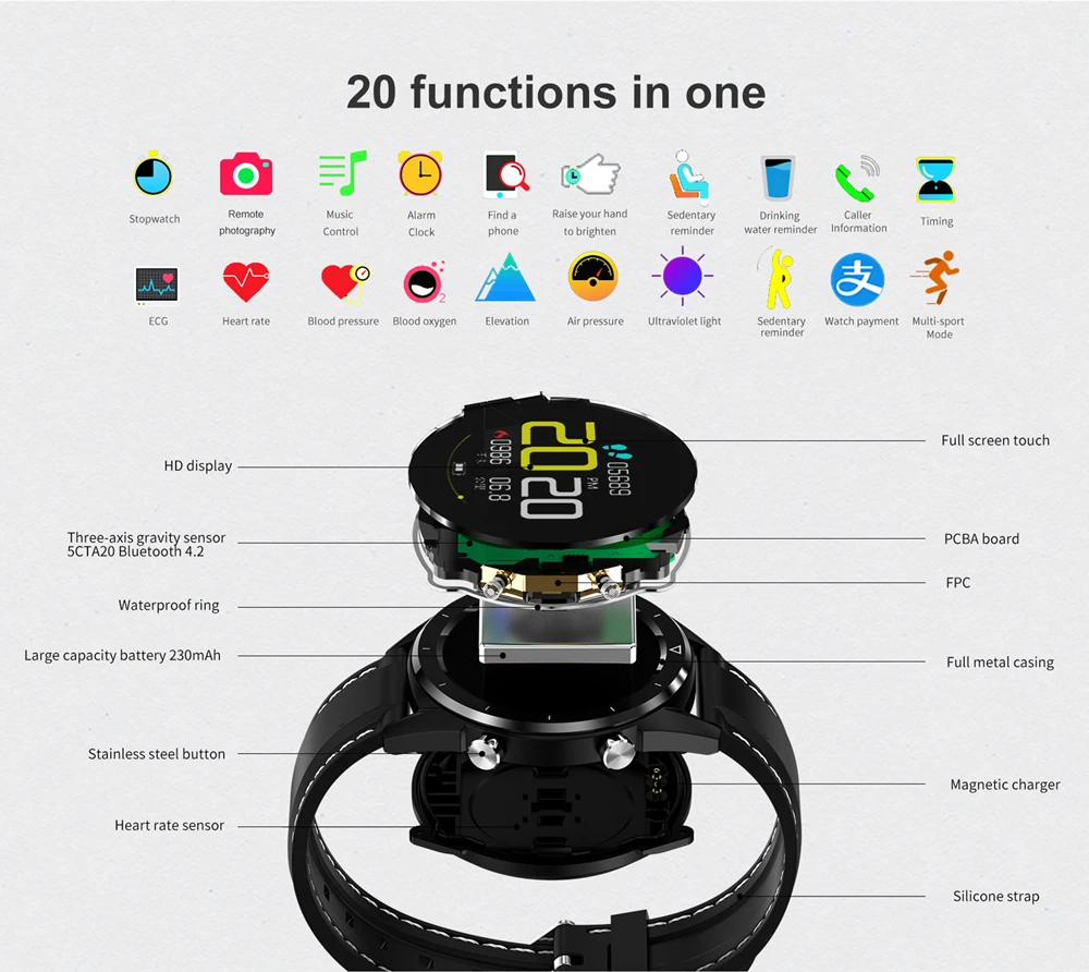 

EXRIZU SPORT Smart Watch Men Women Waterproof IP68 ECG Heart Rate Monitor Fitness Tracker Blood pressure Stopwatch Smartwatch