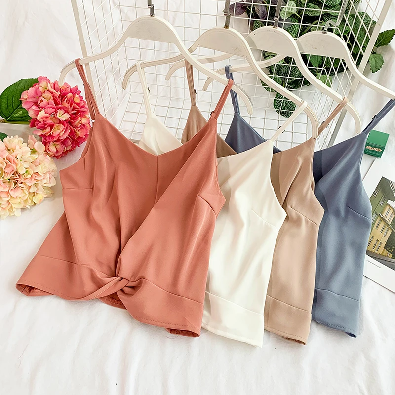 Женская мода узел дизайн ремень укороченные топы v-образным вырезом без рукавов