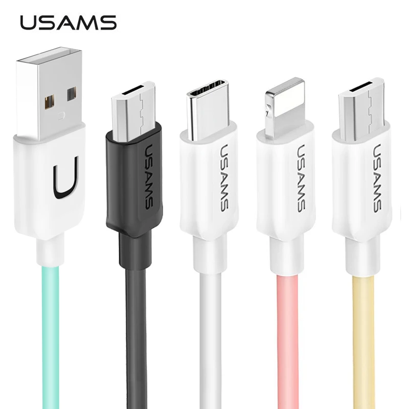 

USAMS 1m 2A Type C Micro USB Lightning Mobile Phone Cable For iPhone 13 12 11 Sumsung Huawei Xiaomi Sync Data Charger Cables