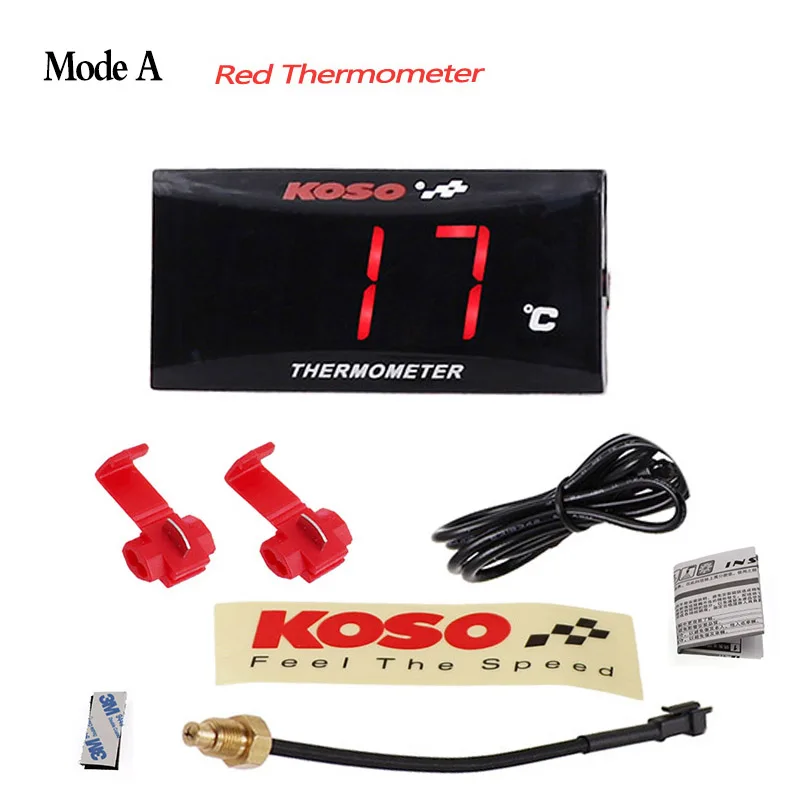 Mode A (red) Super Slim Series Koso Digital Thermometer Voltmeter Kit Digital Display Instrument Meter Car Water Temperature Gauge Sensor - Цвет: Mode A (red)