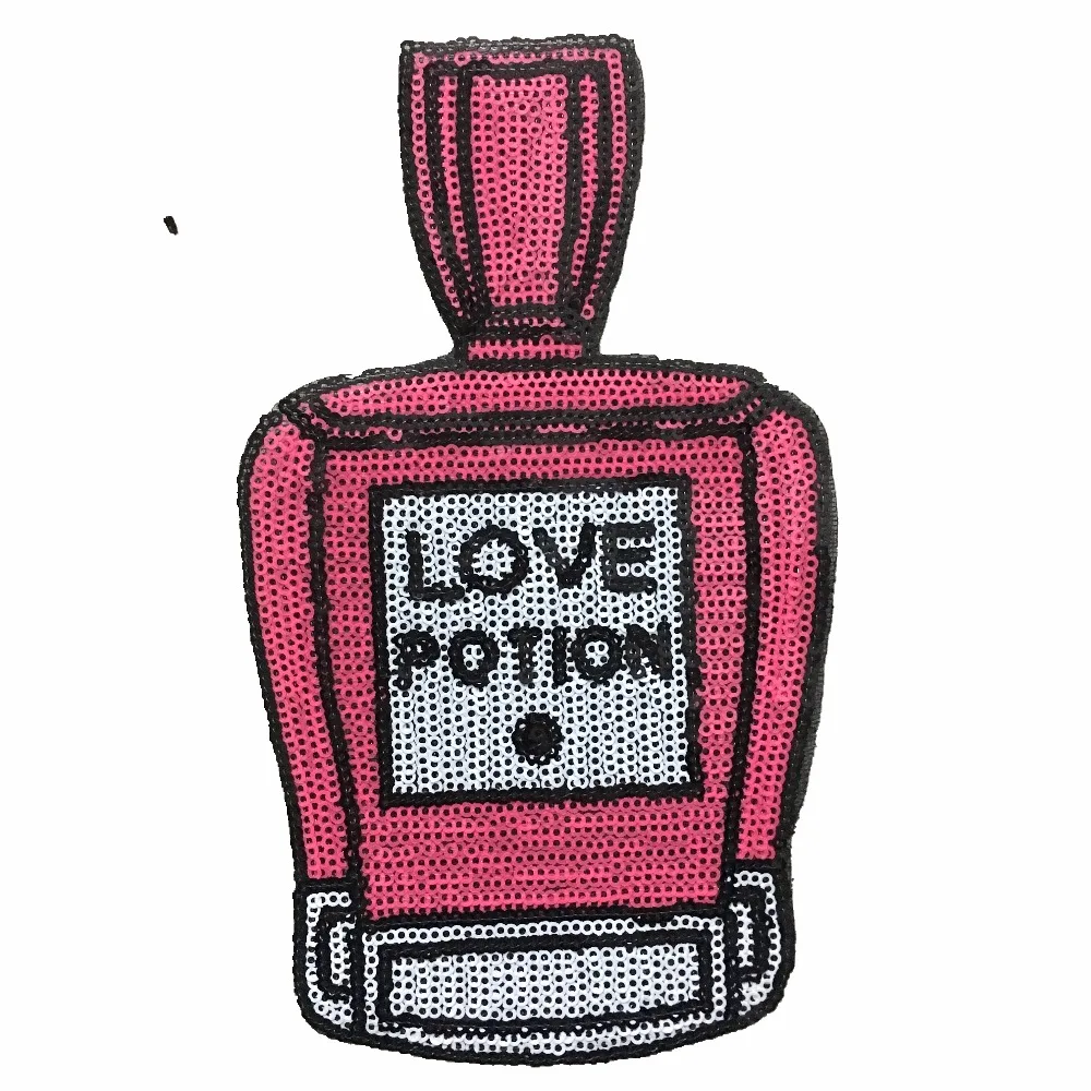 Розовый LOVE POTION флакон духов патчи для одежды гладить на патч горячего расплава клея одежда аксессуары наклейки с блестками 2 шт