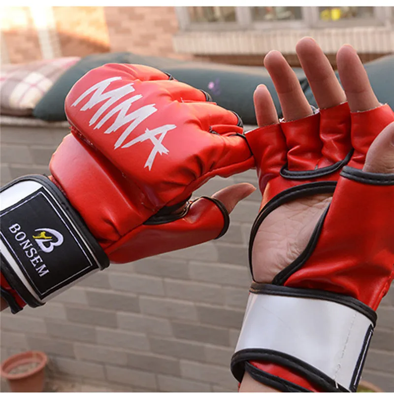 Боксерские полуперчатки BONSEM рукавицы MMA Muay Thai тренировочные перчатки для