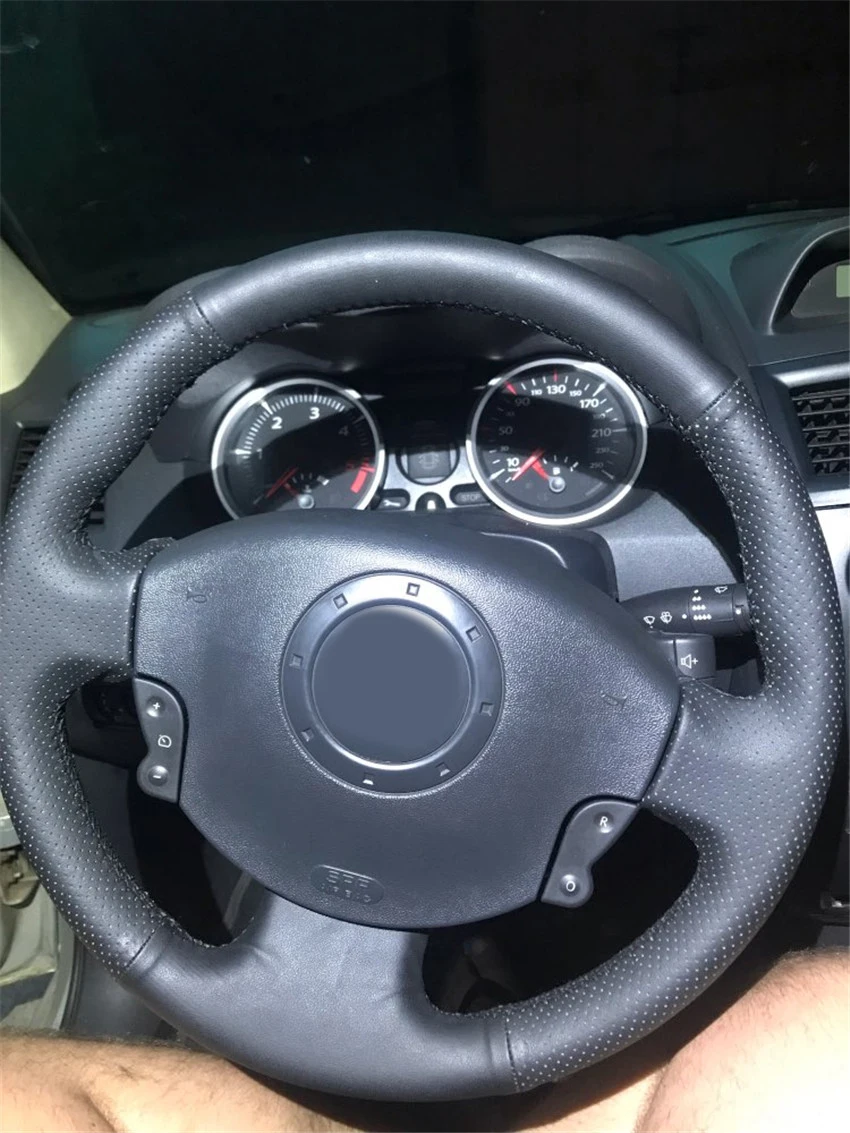 Прошитый чехол рулевого колеса автомобиля из микрофибры для Renault Megane 2 2003-2008 Kangoo 2008-2012 Scenic 2 2003-2010