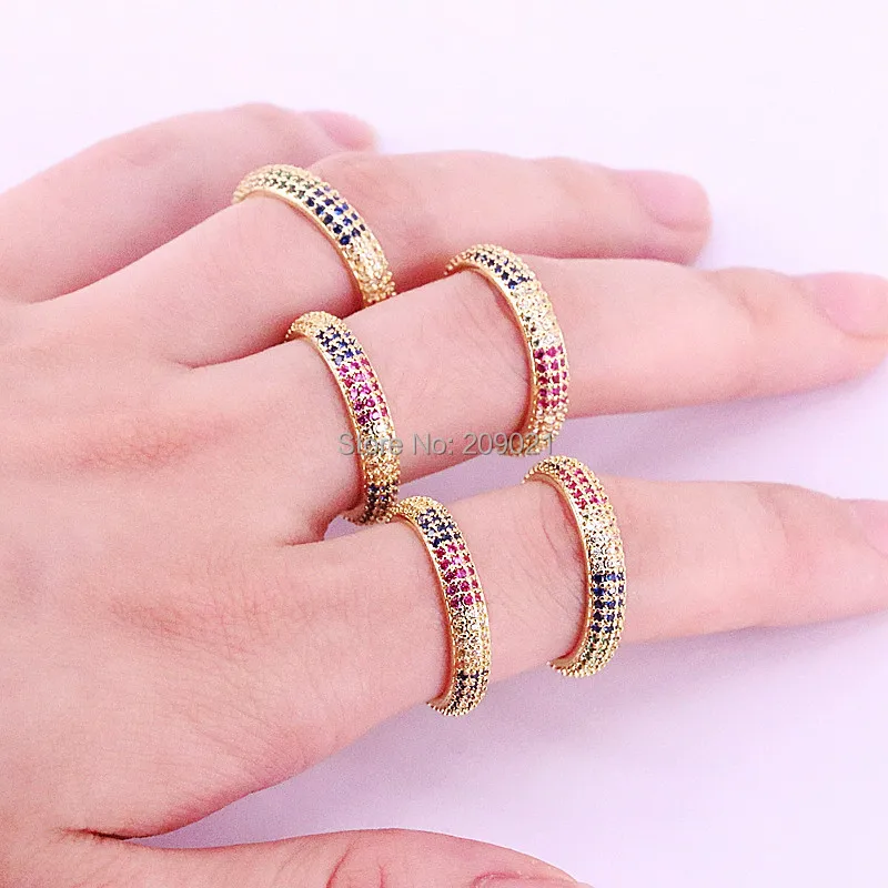 

8Pcs Wholesale fashion jewelry rainbow round shape cz engagement ring for women cubic zirconia delicate ring