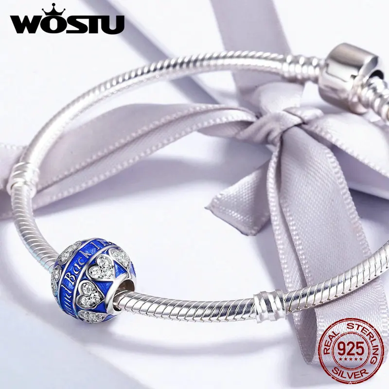 WOSTU модные новые 100% Стерлинговое Серебро 925 пробы Love You Forever Heart Pave Beads fit
