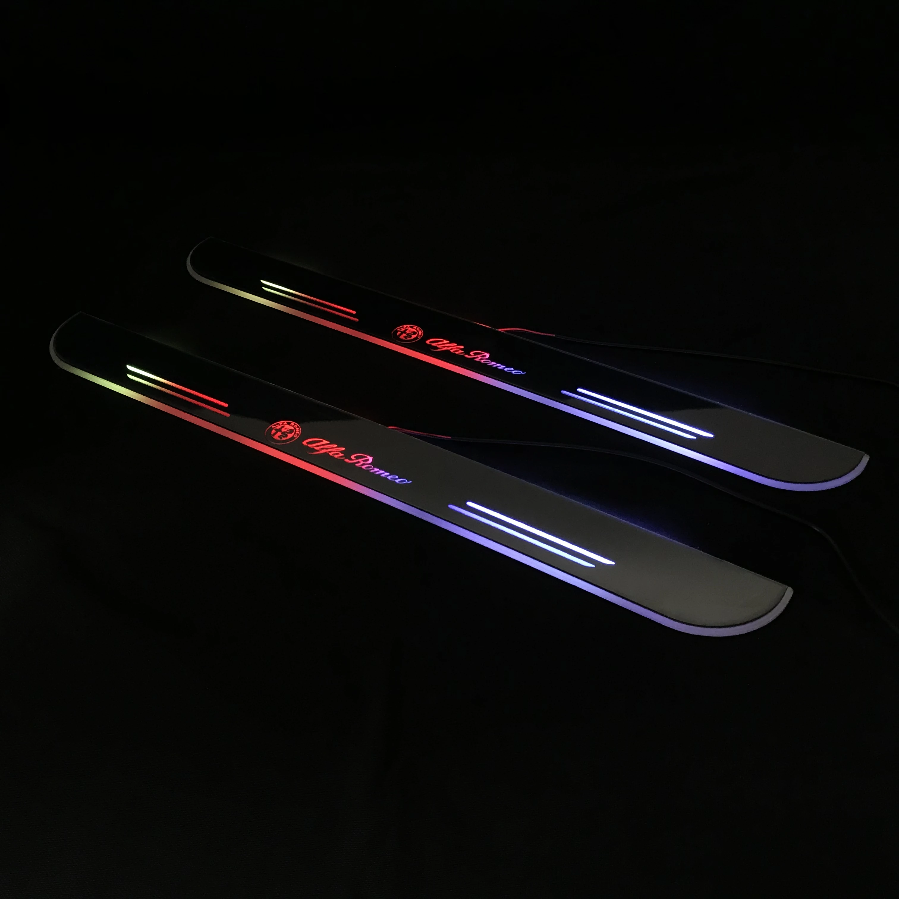 RQXR led движущиеся двери потертости для alfa romeo динамический порог пластина Добро пожаловать лампа плоская подкладка наложения потока/фиксированный свет, 2 шт
