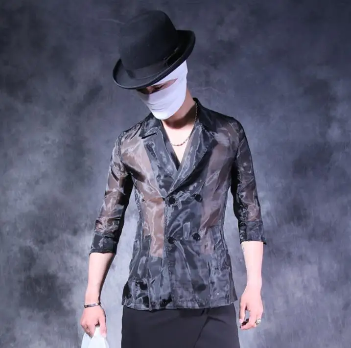 

Summer personality double breasted jacket men blazers masculino casaco masculina coats mens suits punk Sun protection clothes