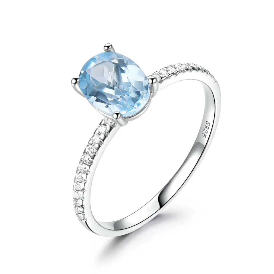 Sky blue topaz UMCHO, натуральная 925 пробы, серебро, драгоценный камень, обручальное ювелирное изделие для женщин, Небесно голубой топаз, камень по месяцу рождения, овальный Пасьянс, штабелированное кольцо - Цвет камня: Sky blue topaz