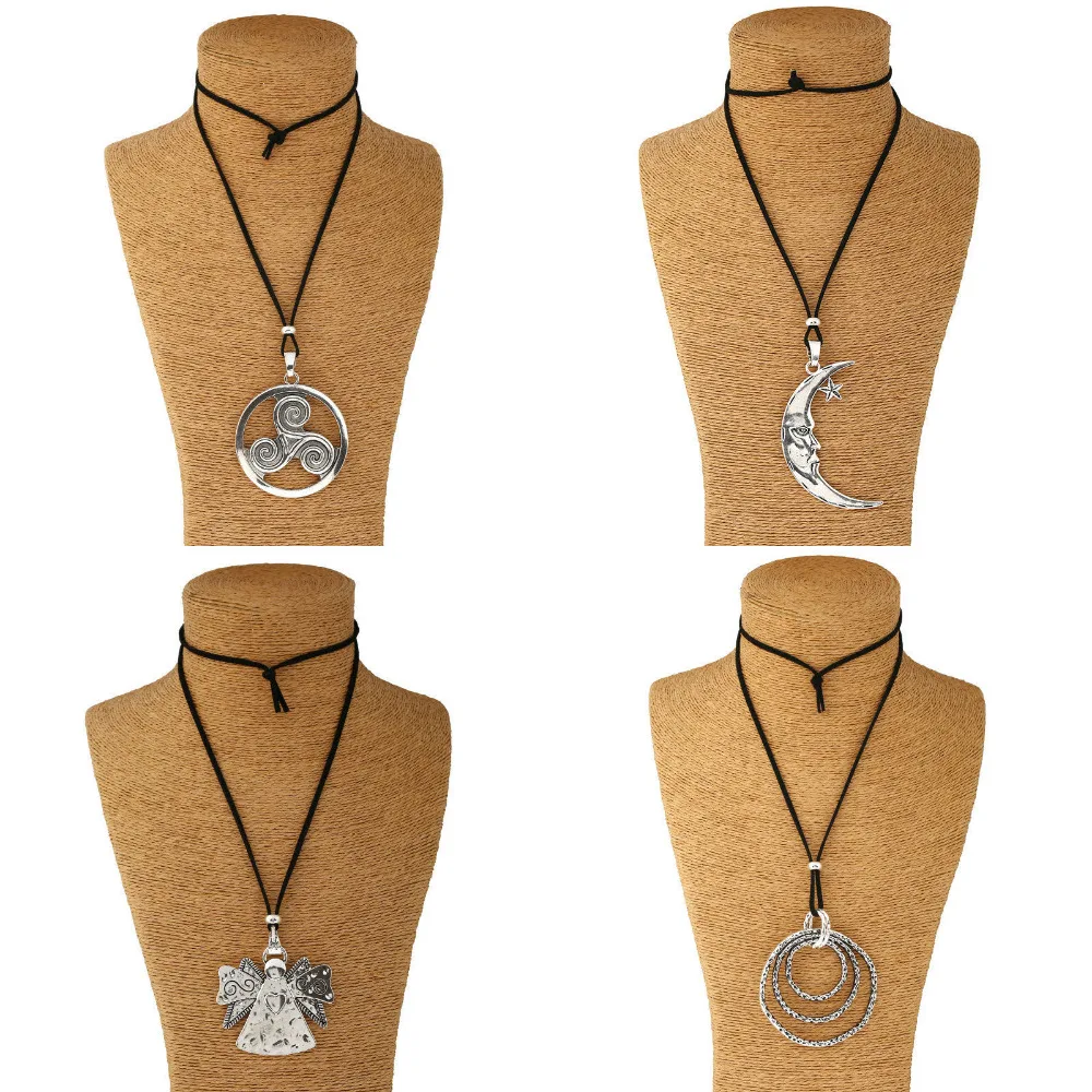 

Long Black Suede Necklace Lagenlook With A Very Large Statement Pendant Boho