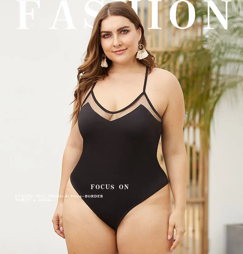 XL-4XL лето плюс размерные боди сексуальный крест-накрест открытая сетка боди комбинезоны V шеи обтягивающие пляжные боди Купальники