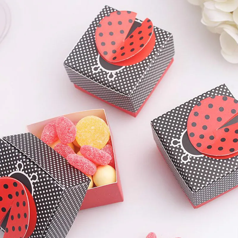 12 шт. коробки для конфет Божья коровка Стиль Baby Shower Дети День рождения Сувениры