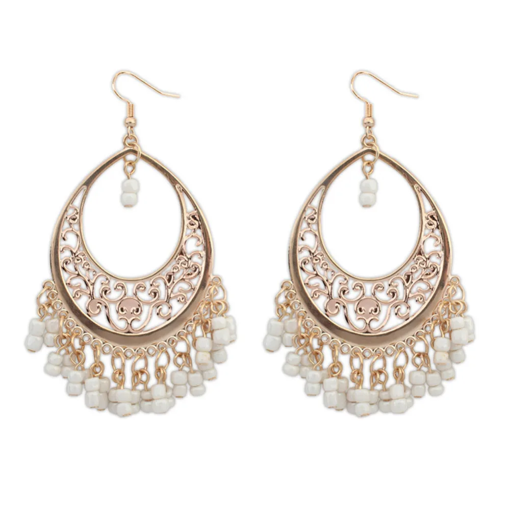 Retro Hook Earrings Alloy Hollow Resin Beads Chain Ethnic Jewelry for Women | Украшения и аксессуары
