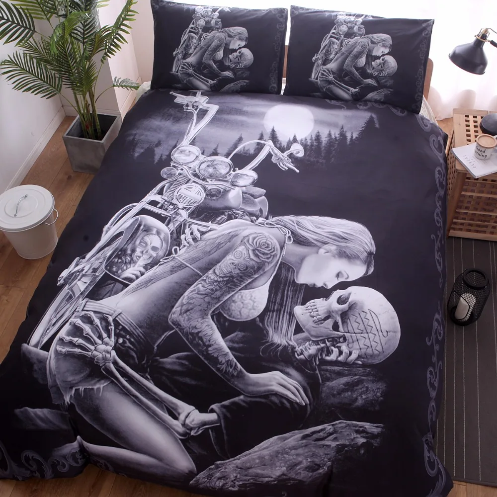3D Черный череп печать односпальный Комплект постельного белья Королева Король