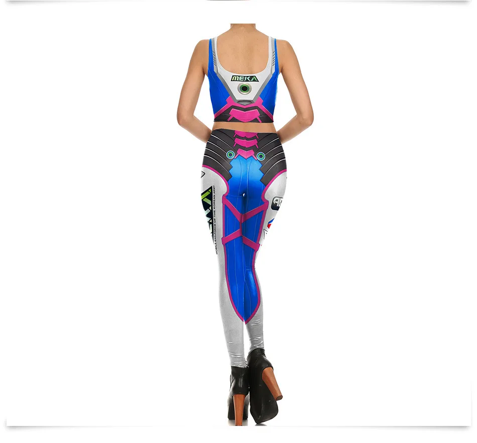 Игра OW D. va косплей костюм для женщин 3D принт фитнес жилет майка укороченный топ и Йога тренировки Леггинсы Dva спортивные сексуальные колготки Боди