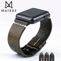maikes vintage oil wax leather strap green brown for apple watch series 7 se 6 5 4 3 45mm 44mm 42mm 41mm 40mm iwatch band
