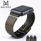 Ремешок для часов MAIKES из вощеной кожи, винтажный браслет для Apple Watch 44 мм 40 мм 38 мм 42 мм, аксессуары для наручных часов, зеленый коричневый
