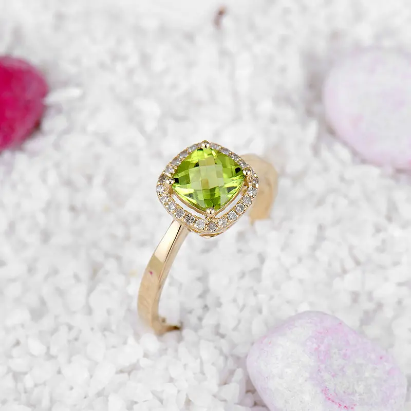 Властелин Подушка 6 мм 14kt желтое золото натуральный Перидот в честь помолвки