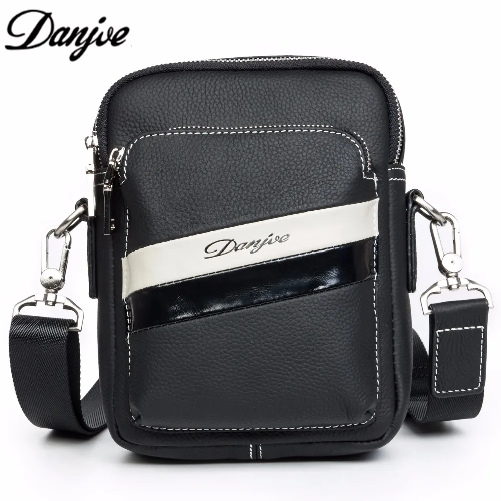 Danjue Новый Натуральная кожа Мужская сумка через плечо черный небольшой размер