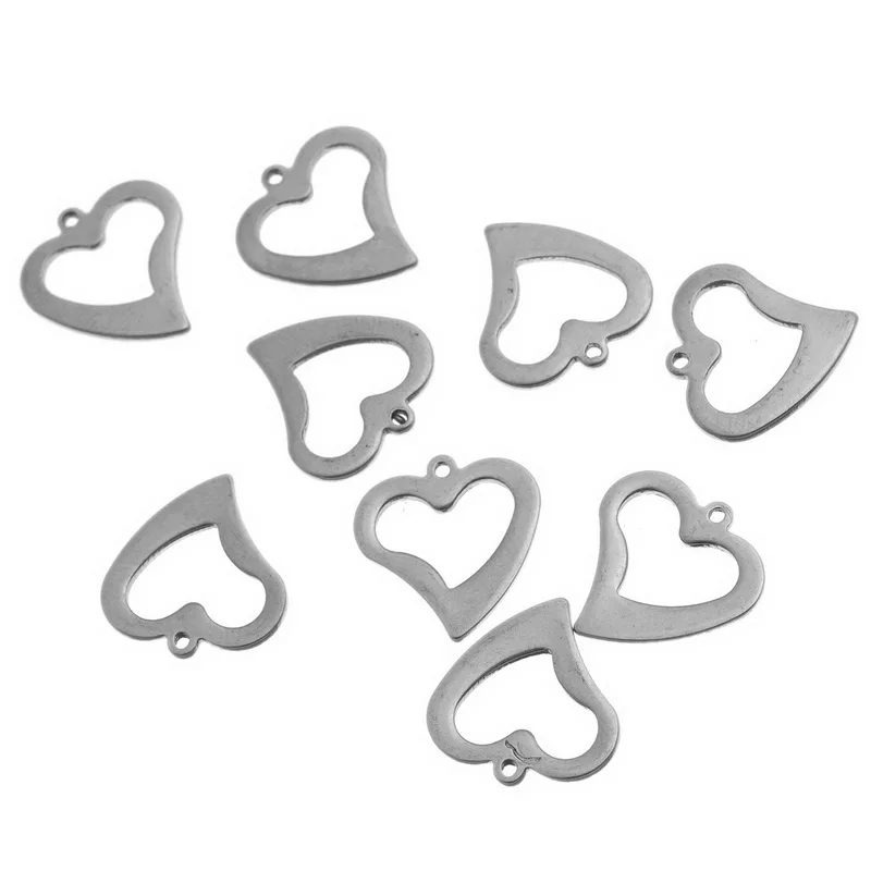 DoreenBeads Нержавеющая сталь Шарм Подвески Сердце Серебряный тон 16 мм (5/8 &quot) x 15
