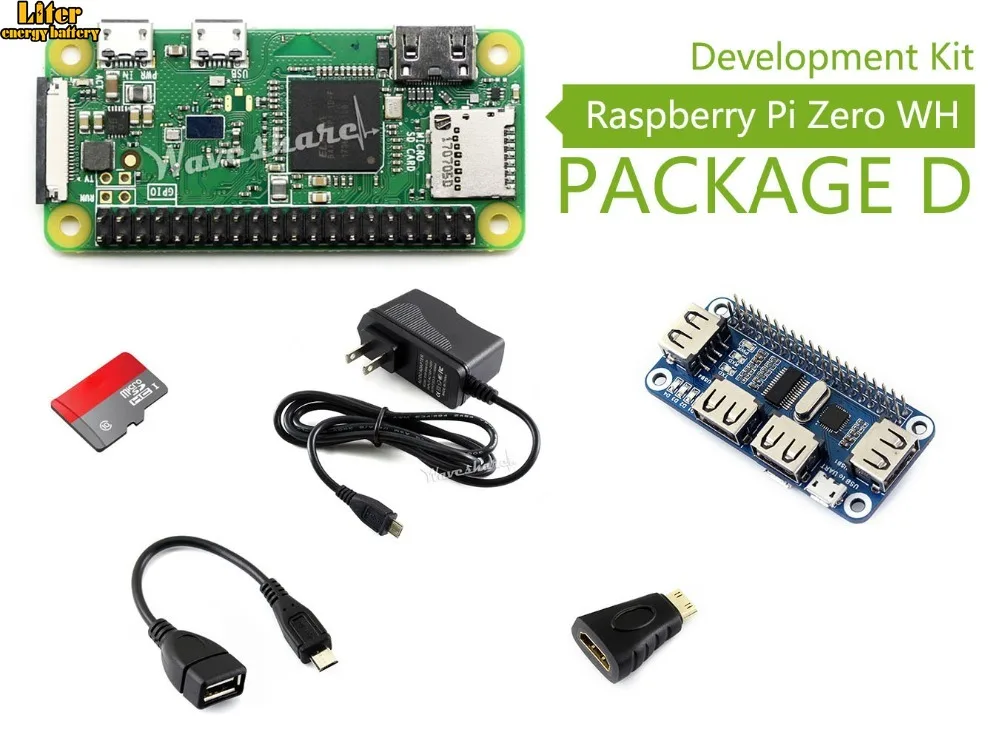 Raspberry Pi Zero WH (встроенный WiFi предварительно спаянные заголовки) Тип D карта Micro SD