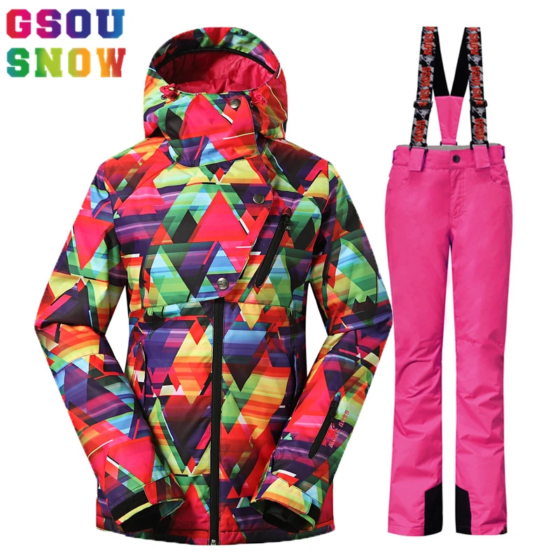 Gsou Snow 30 Градусов Женский Лыжный Костюм Зимний Теплый для Сноуборда Ветрозащитный