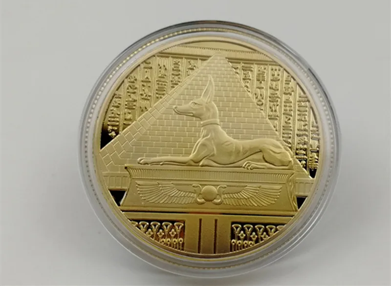 Египетские Anubis золотые 40 мм пирамиды коллекционные монеты туристический подарок