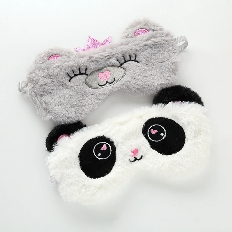 Плюшевая маска для глаз панда животное кошка мягкая Kawaii милая плюшевая подходит