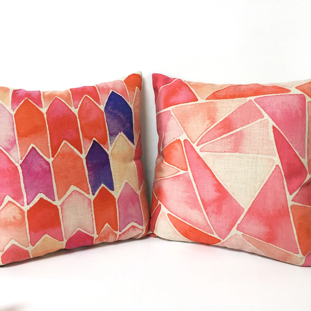 Розовая Акварельная Геометрическая Подушка стрелы толстые хлопковые льняные