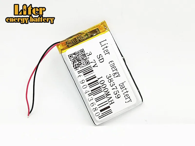 Литий-полимерный аккумулятор 383759 403560 3 7 V 1000 mah для MP3 MP4 MP5 gps DVD игрушечная Беговая
