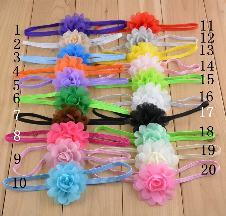 

120 pcs/lot Mini Chiffon Flower Headband Photo Prop 20 colors