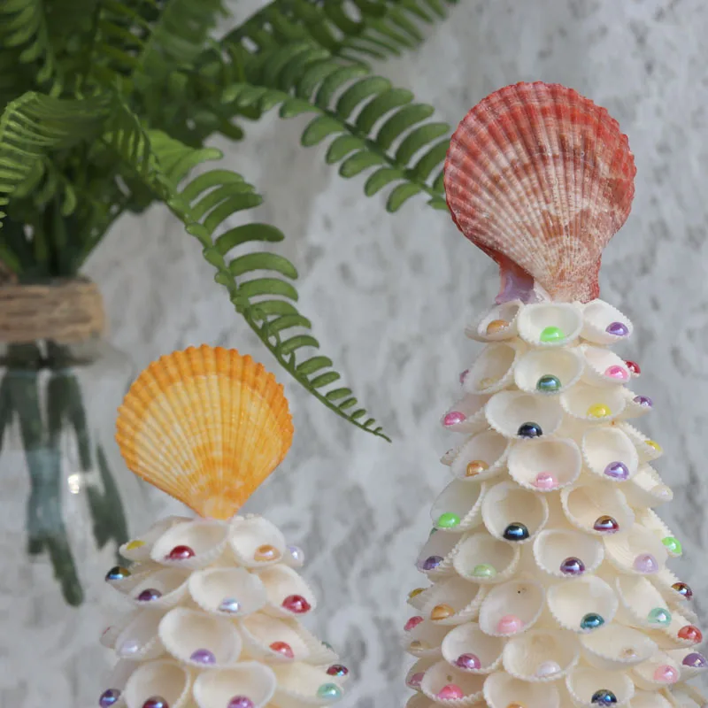 Free Shipping(1set/lot)With Pearl Cockle Christmas Tree Natural Shell Conch Beach Wedding Decor Handmade Coastal Home Decoration | Дом и сад