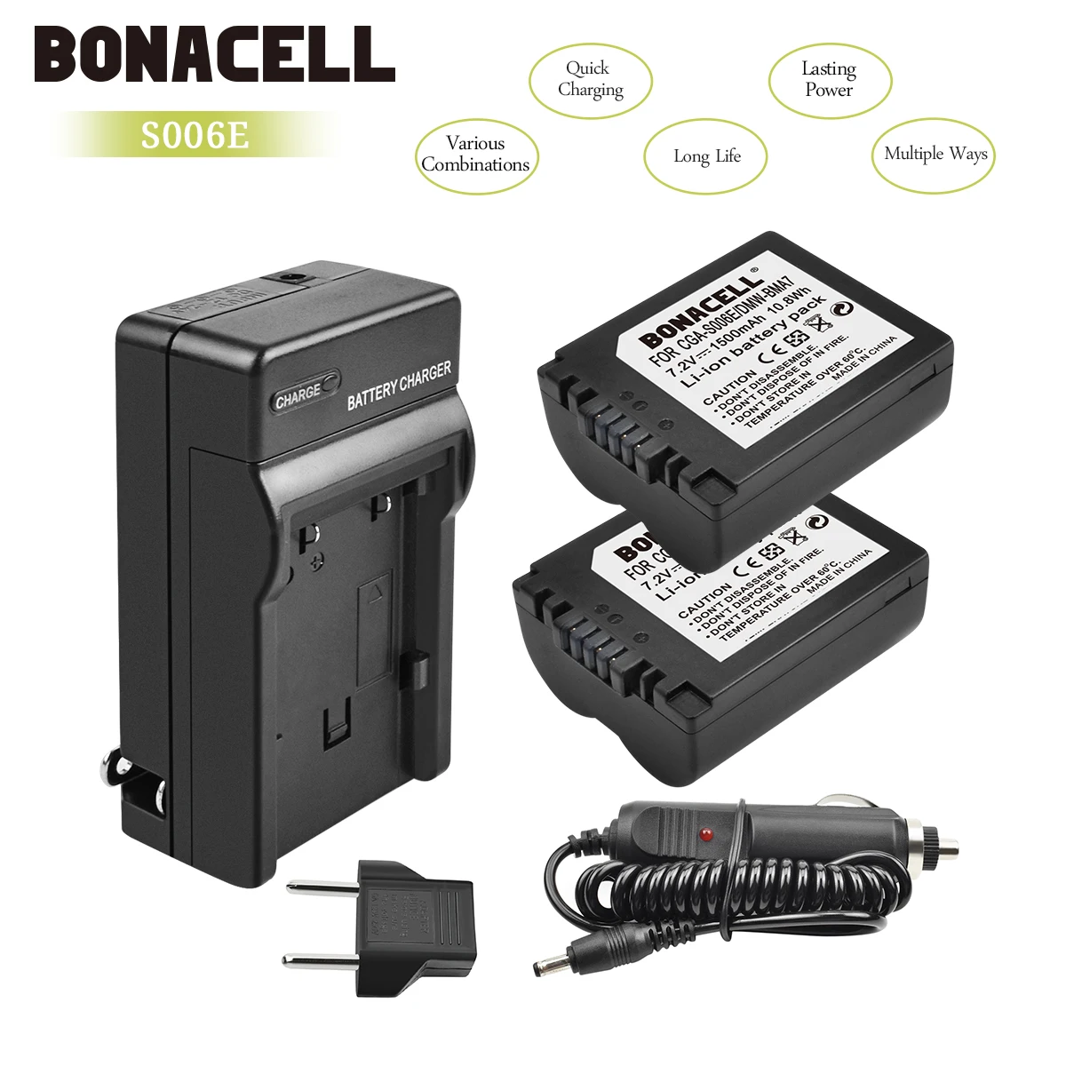 Bonacell 1500 мА/ч, CGA-S006 CGR CGA S006E S006A S006 DMW-BMA7 Камера Батарея+ Зарядное устройство для цифрового фотоаппарата Panasonic DMC FZ7 FZ8 FZ18 FZ28 FZ50 L50 - Цвет: 2X Battery Charger