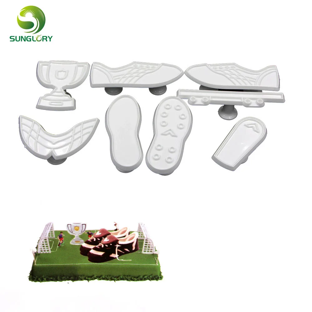 

DIY 8PCS Plastic Fondant Cookie Cutter To Create Soccer Boot Trophy Football Sugarpaste Craft Cake Mold Cake Decorating Tools