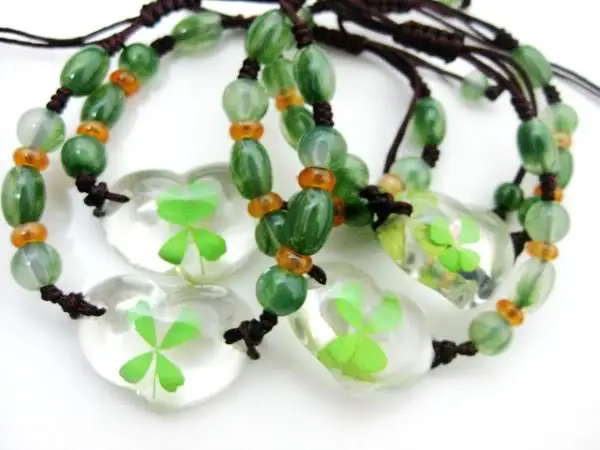 50 PCS shamrock heart lucid bangle jewelry real four leaf clover bracelet