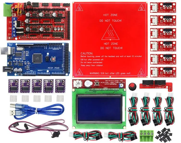 Запчасти для 3D принтера DuoWeiSi RAMPS 1 4 плата 12864 ЖК дисплей Mega 2560 R3 DRV8825 MK2B тепловая