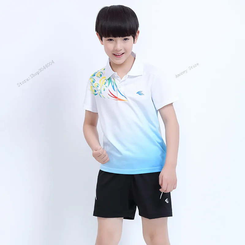 Children White Футболка для тенниса Adsmoney, костюм из Джерси, рубашка для настольного тенниса для женщин/мужчин или девочек/мальчиков, рубашка поло с коротким рукавом для гольфа, комплекты футболок из полиэстера - Цвет: Children White