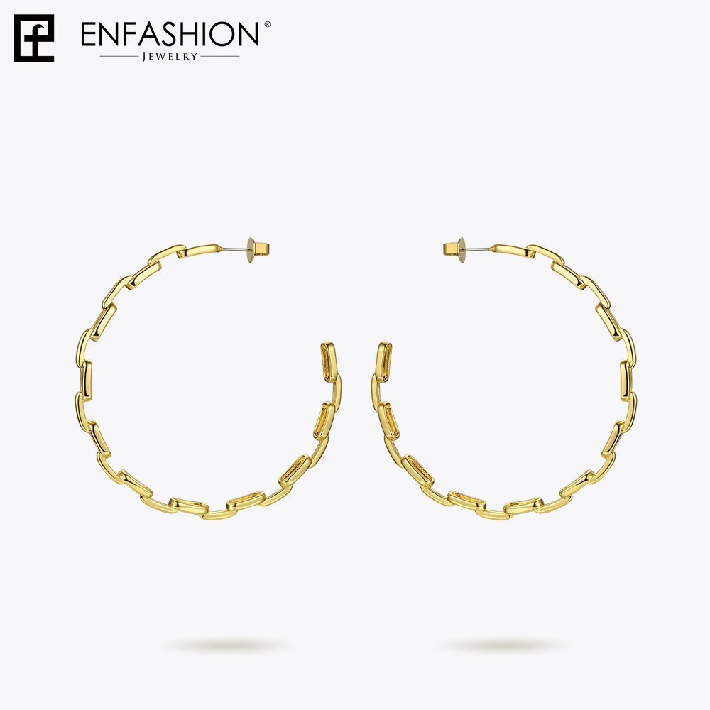 Enfashion серьги-кольца из чистой формы с цепочкой для женщин, большие круглые обручи, серьги золотистого цвета, ювелирные изделия Aros Orecchini Cerchio EF1083 - Окраска металла: Gold Color
