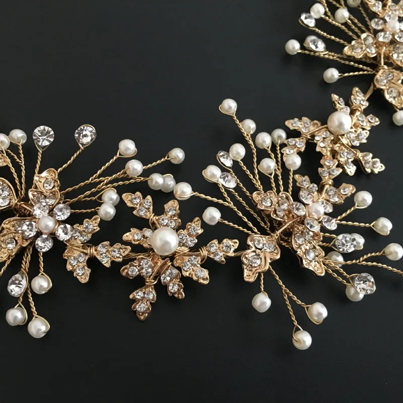 

SLBRIDAL Handmade Crystal Rhinestones Pearls Floral Wedding Hair accessories Hairband Bridal Headband Bridesmaids Jewelry Women