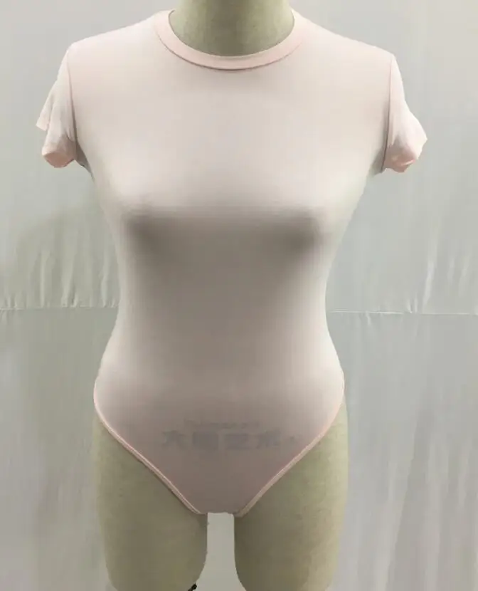 Розовый Женские комбинезоны с коротким рукавом и круглым вырезом, однотонные сексуальные женские боди - Цвет: Розовый