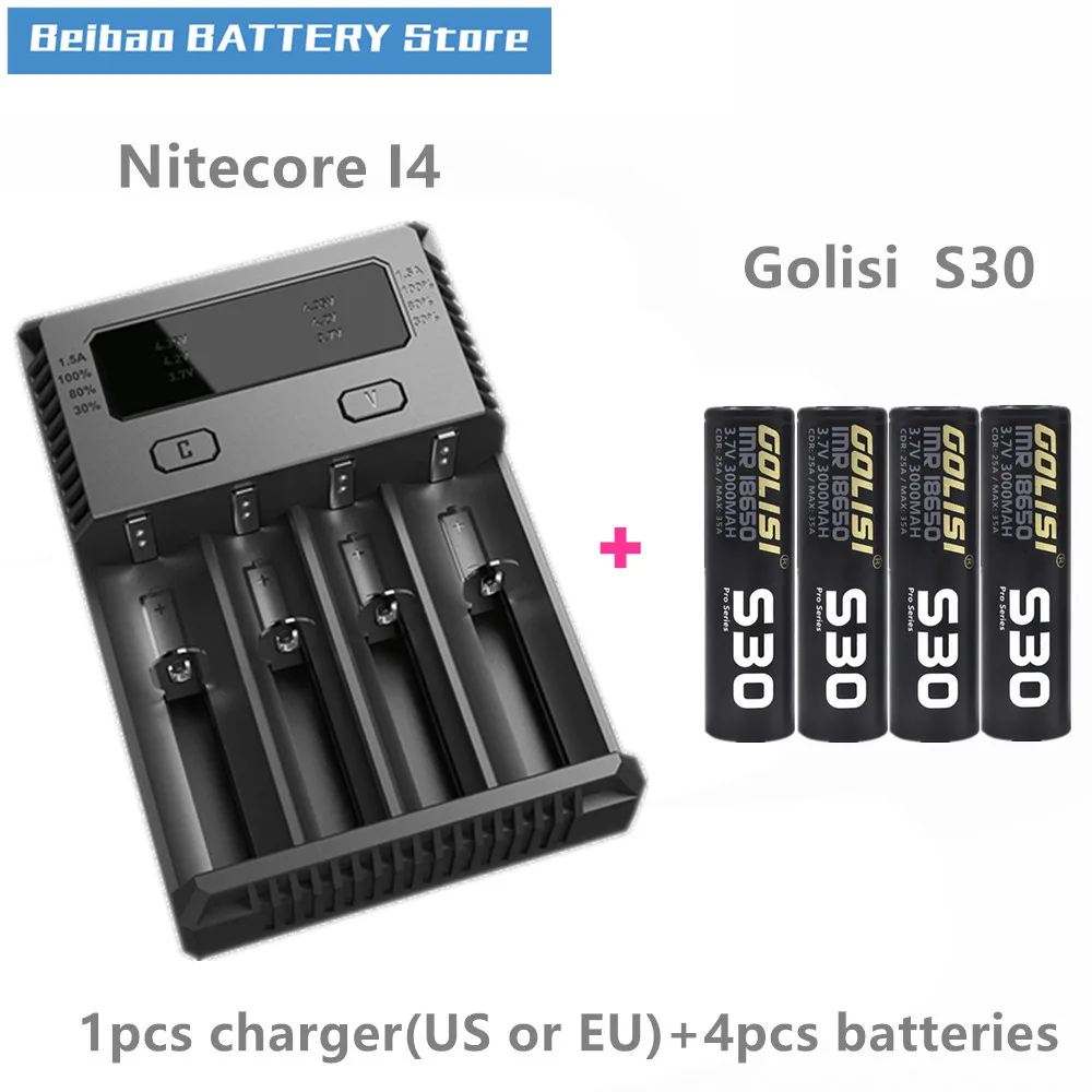 Golisi 4 шт. S30 IMR 18650 3000 мАч E-CIG перезаряжаемая батарея для вейпа с зарядным