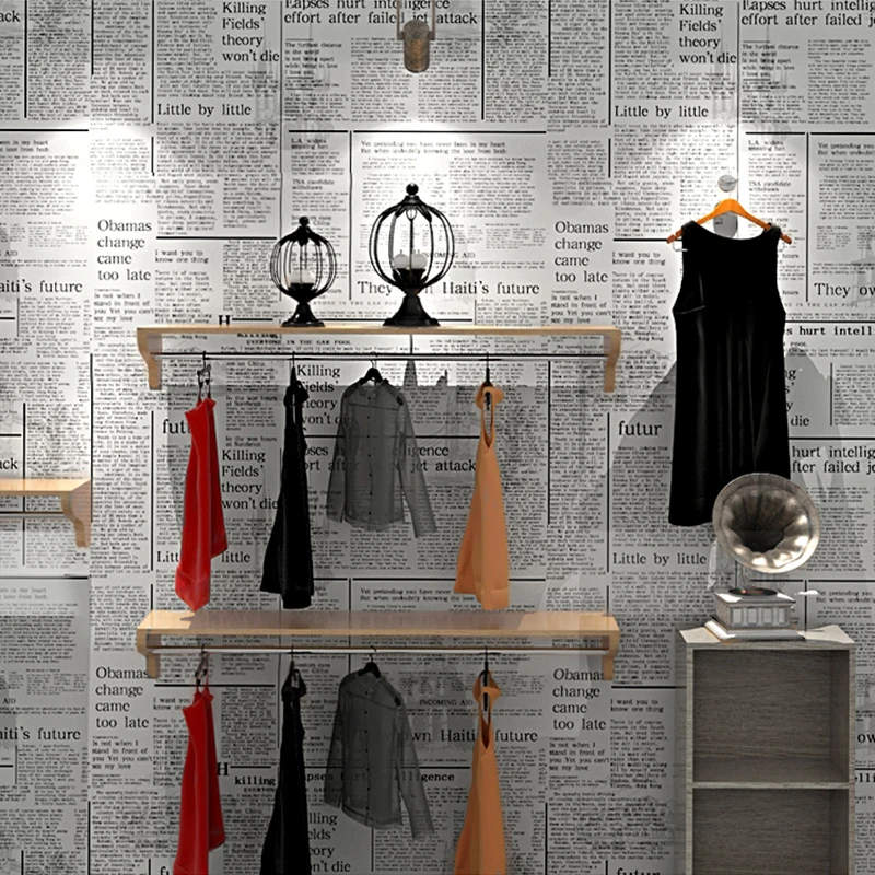 

Newspaper Wallpaper English Alphabet Retro Nostalgic Fashion Clothing Store Shop Wall Decor Non-woven Paper Wallpaper Printing