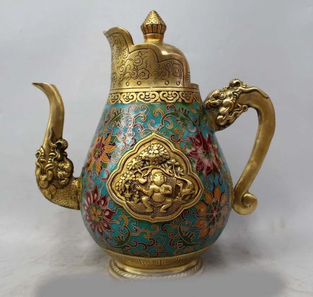 11 &quotКлеймо Китайский Китай Перегородчатой Фиолетовый Бронзовый Дракон Вино Tea Pot