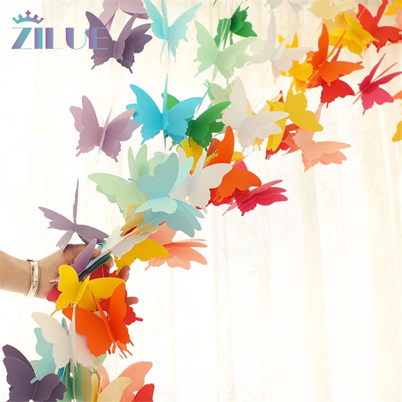 

Zilue 2pcs 2.8m Butterfly Balloon Paper Garlands Colorful Christmas Wedding Party Banner Hanging Paper Garland Room Decoration
